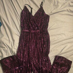 Express Purple Sequin Jumpsuit